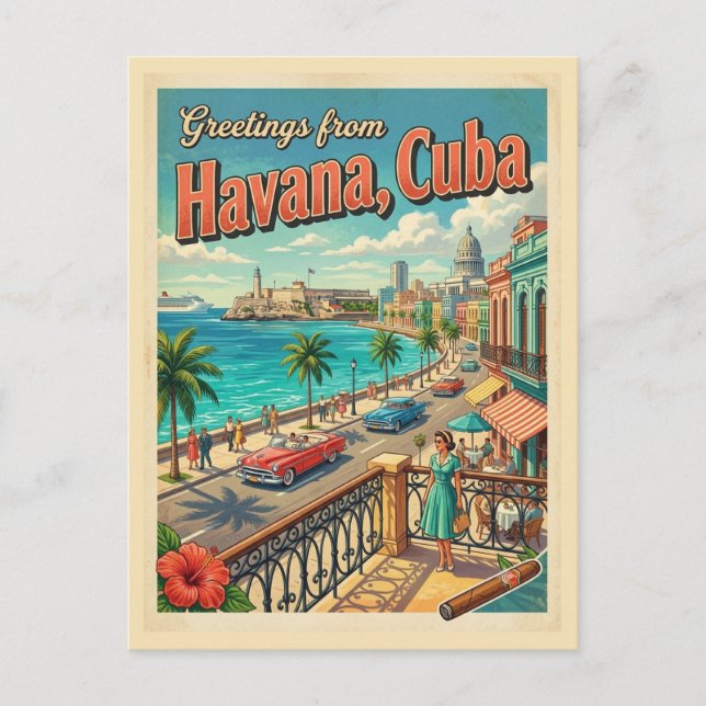 Salutations de La Havane Cuba Carte postale vintag (Devant)