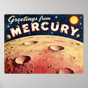 Salutations de Mercury Retro Sci-Fi Poster