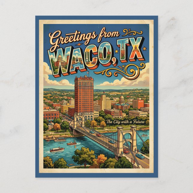 Salutations de Waco Texas Carte Postale de Style V (Devant)