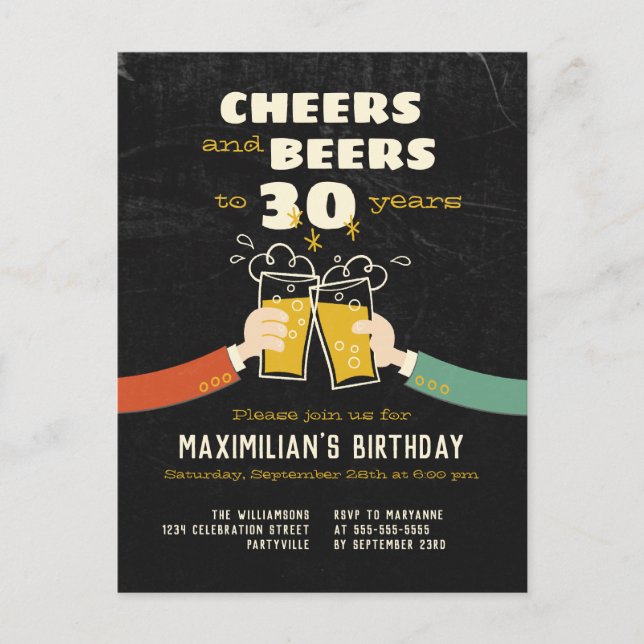 Salutations Et Bières À 30 Ans Invitation Rétro (Devant)
