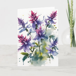 Salvia - Carte de fleurs à l'aquarelle