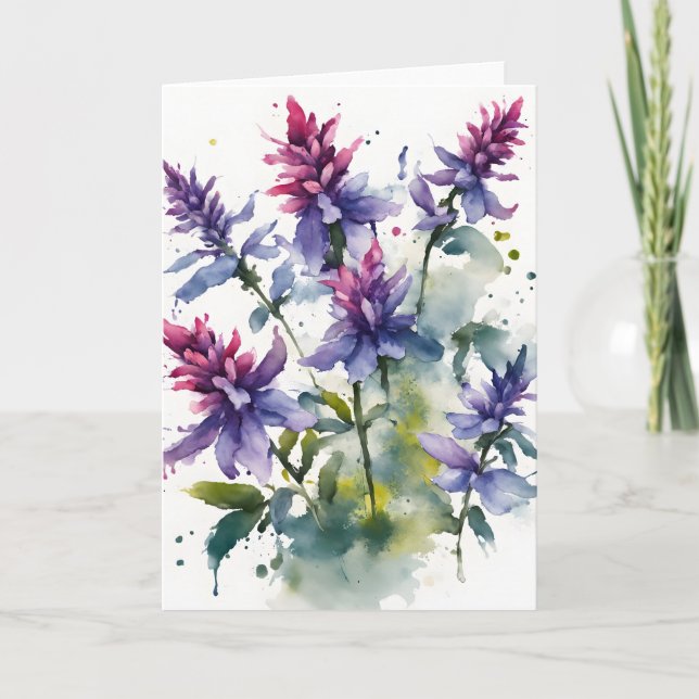 Salvia - Carte de fleurs à l'aquarelle (Devant)