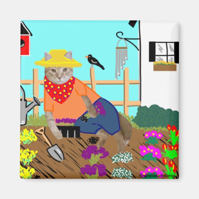 Sam Le Cat Magnet de jardinage (Devant)