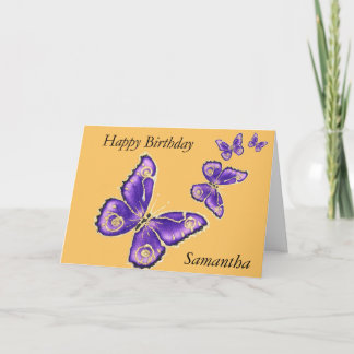 Samantha, carte pourpre de papillon de joyeux