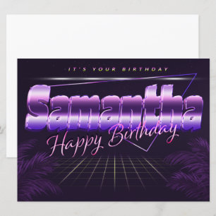 Samantha Nom Prénom lila retro Carte Anniversaire