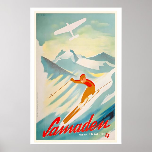 Samedan Engadin Suisse Affiche de ski vintage (Devant)