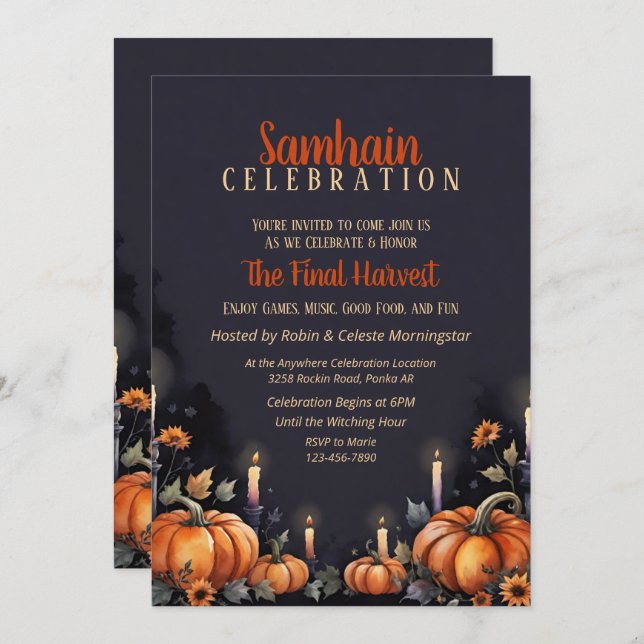Samhain Party Fall Pumpkins & Candles Invitation (Devant / Derrière)