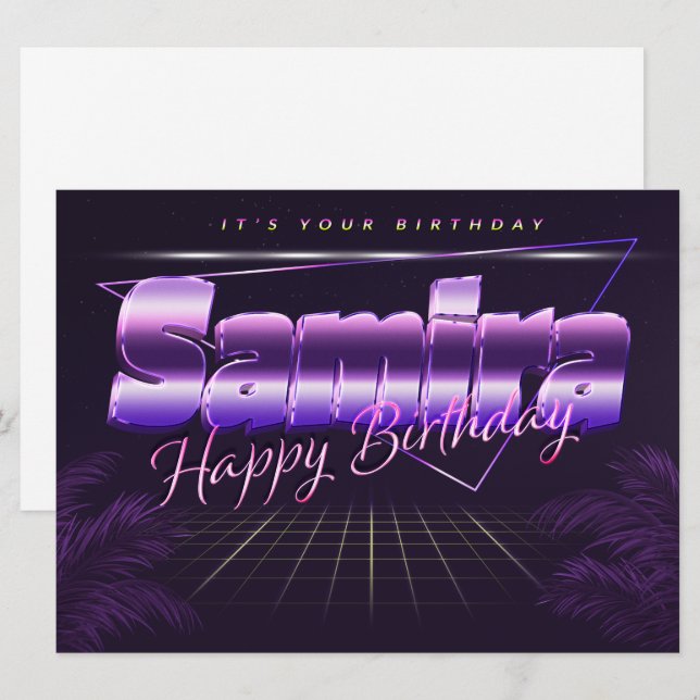 Samira Nom Prénom lila retro Carte Anniversaire (Devant / Derrière)