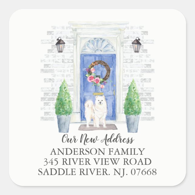 Samoyed Blue Door Nouveau Étiquette d'adresse (Devant)