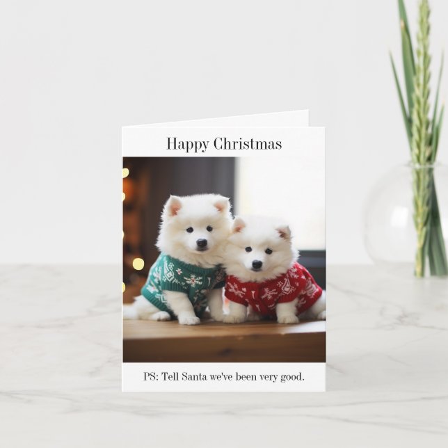 Samoyed Puppies Bonne Carte de Noël (Devant)