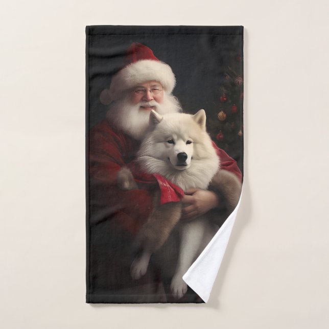 Samoyède avec le Père Noël Noël Festif (Serviette à main)