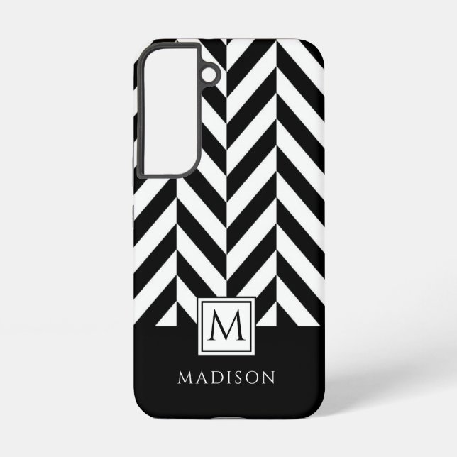 Samsung Galaxy Élégant Monogramme noir et blanc iPhone 15 Coque (Verso)