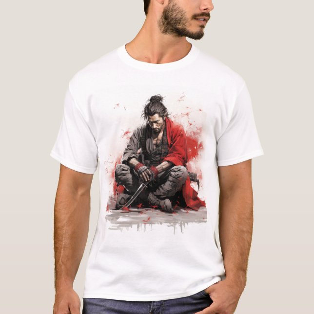 Samurai Guerrier Crouching avec T-Shirt d'épée tir (Devant)