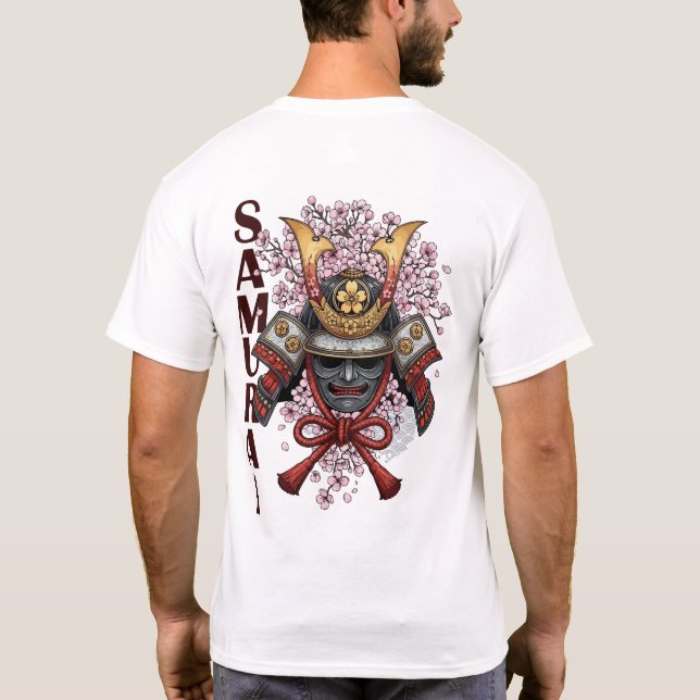 Samurai Helmet Bloom Flower T-Shirt – Japanese War (Dos)