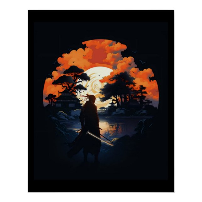 Samurai Katana Japon Ninja Warrior Poster brillant (Devant)