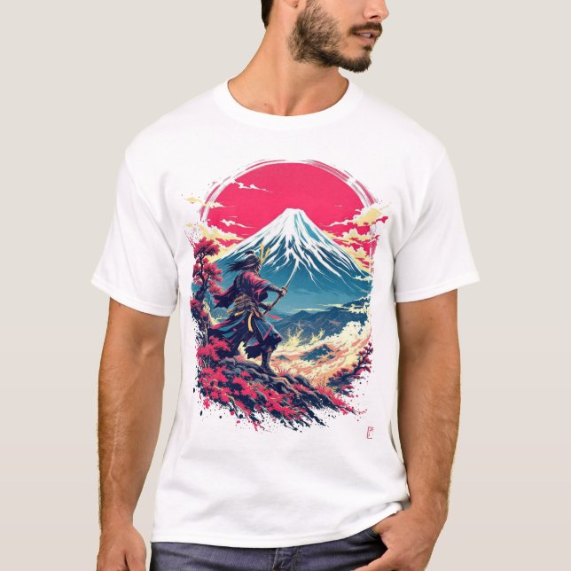 Samurai Warrior at Mount Fuji Japanese Art T-Shirt (Devant)