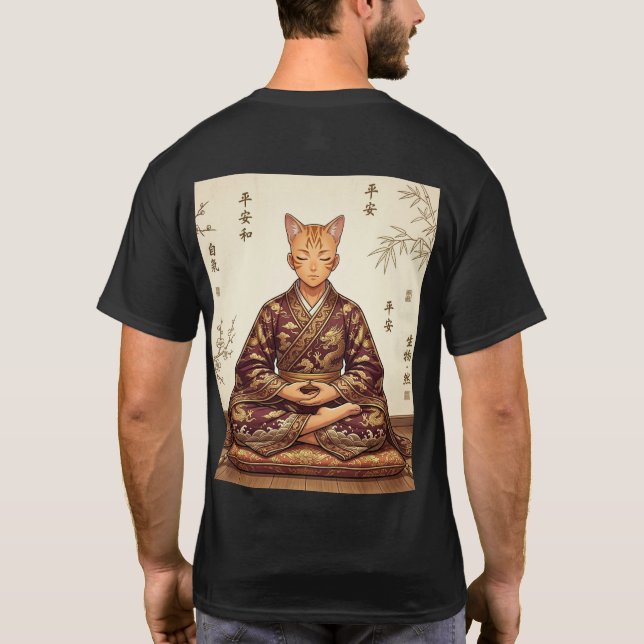 Samurai & Zen Orange Cat - Double sided T-Shirt (Dos)