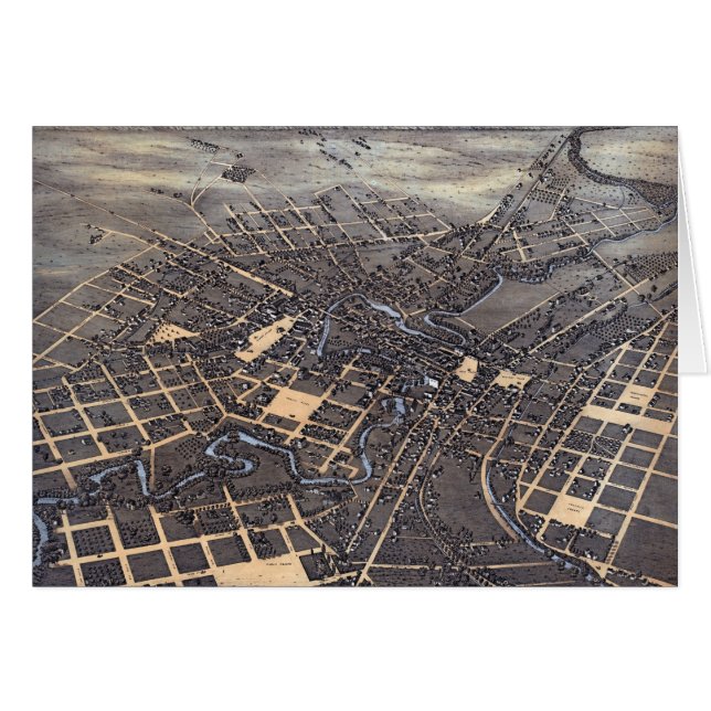 San Antonio, Texas, Antique Aerial City Map, 1873 (Devant horizontal)