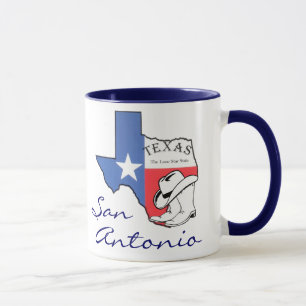 San Antonio Texas State Map, Étoile, Bottes, Mug C