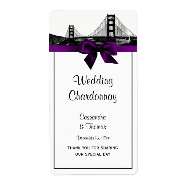 San Fran Skyline Etted BW Purple Wine Étiquette (Devant)
