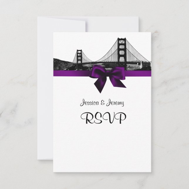 San Fran Skyline Gravé BW Menu RSVP Violet (Devant)