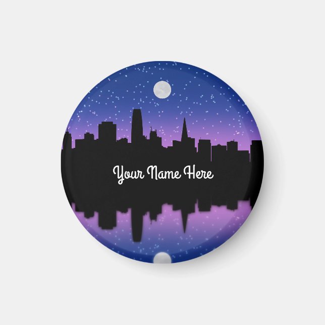 San Francisco Skyline Dessin #1 Magnet rond (Devant)