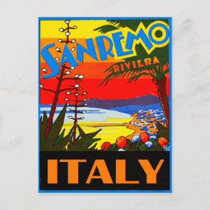 San Remo riviera, Italie, carte postale voyage vin