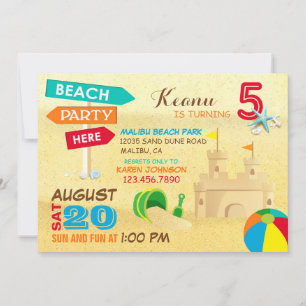 Sand Castle Beach Party Anniversaire Invitations