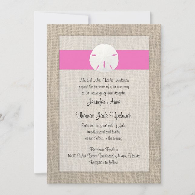 Sand Dollar Beach Wedding Invitation - Pink (Devant)