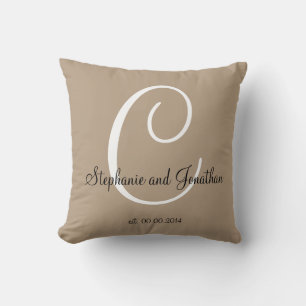 Sand taupe blanc personnalisé coussin de mariage