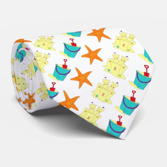 Sandcastle Shovel Pail Sand Starfish Beach Cravate (Roulé)