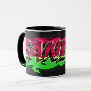 Sandra prénom nom Graffiti rouge vert tasse
