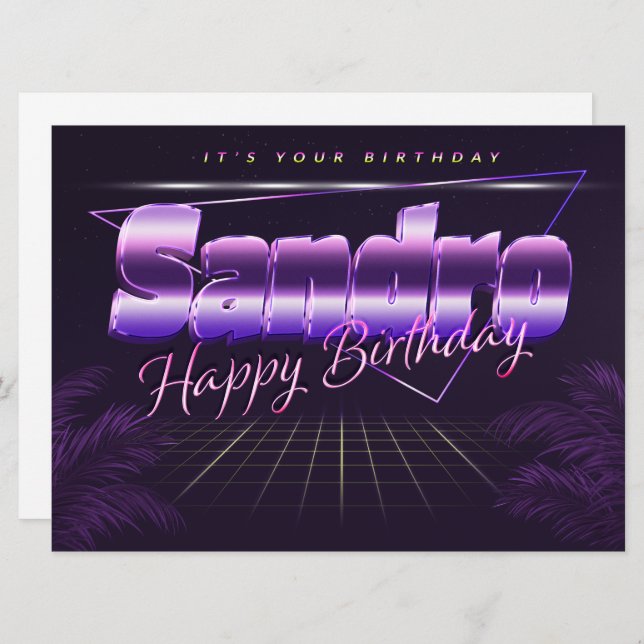 Sandro Nom Prénom lila retro Carte Anniversaire (Devant / Derrière)