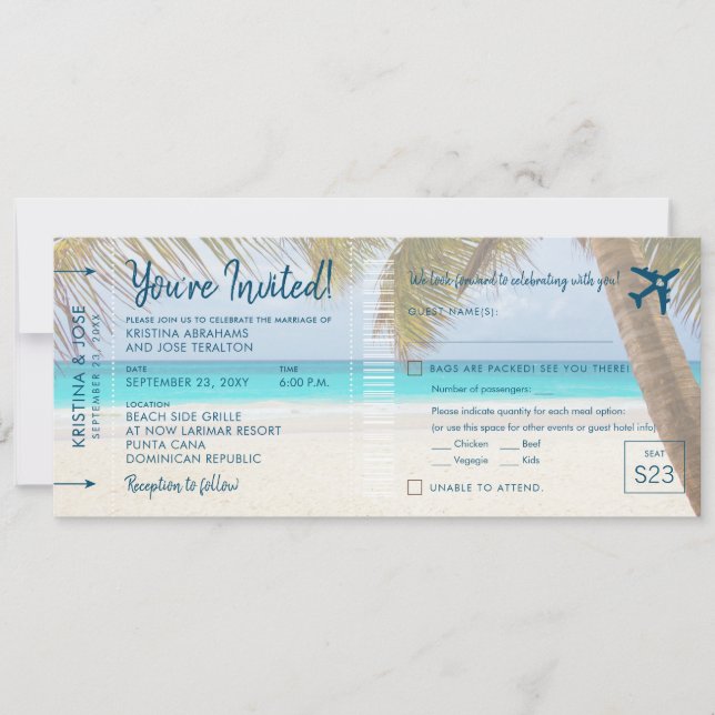Sandy Beach Boarding Pass Mariage Invitation avec  (Devant)