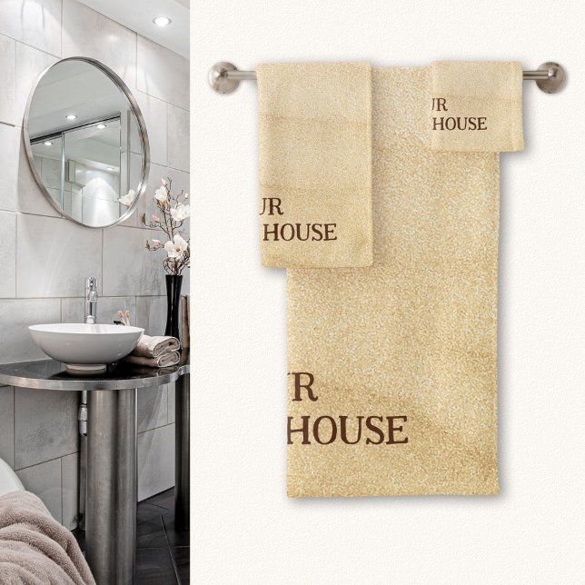 Sandy Beach House (Beach house style bathroom towel set featuring a wavy sandy beach design)