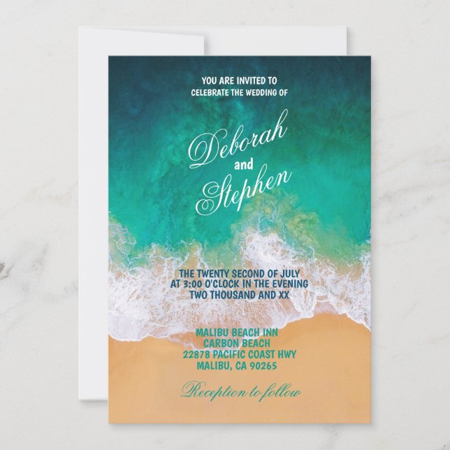 Sandy Beach, Ocean Waves Wedding Invitations (Devant)