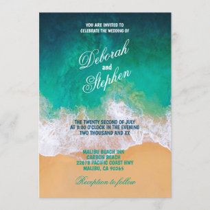 Sandy Beach, Ocean Waves Wedding Invitations