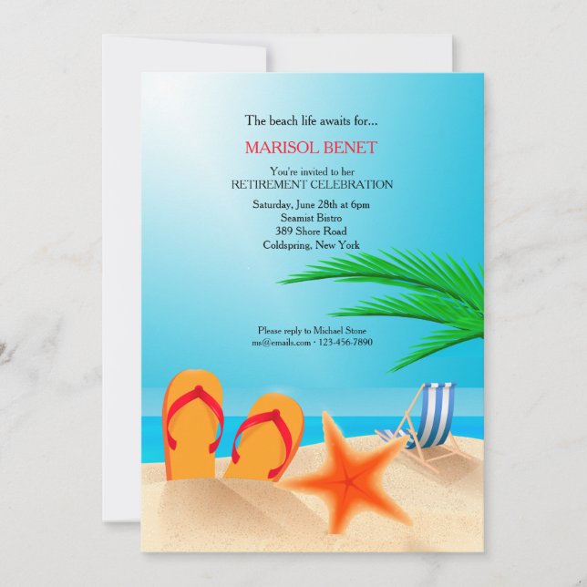 Sandy Beach Retraite Party Invitation (Devant)