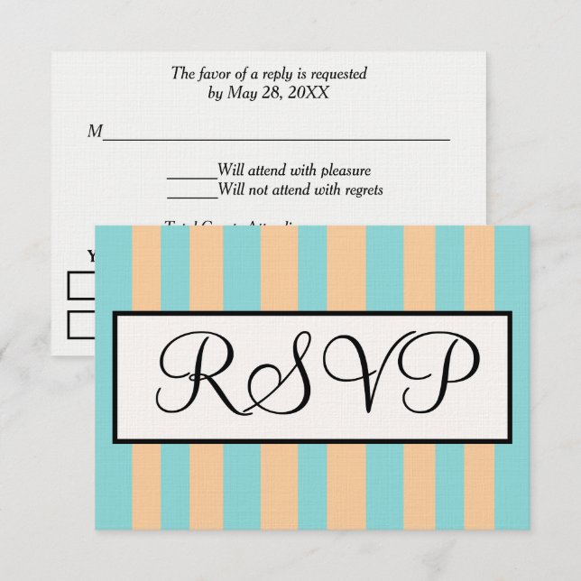 Sandy Beach Seafoam Blue Cabana Stripes RSVP  (Devant / Derrière)