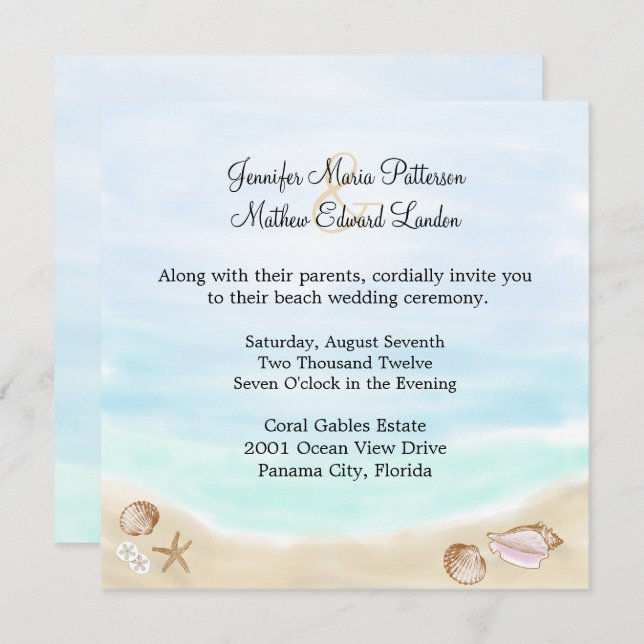 Sandy Beach Wedding Invitation (Devant / Derrière)