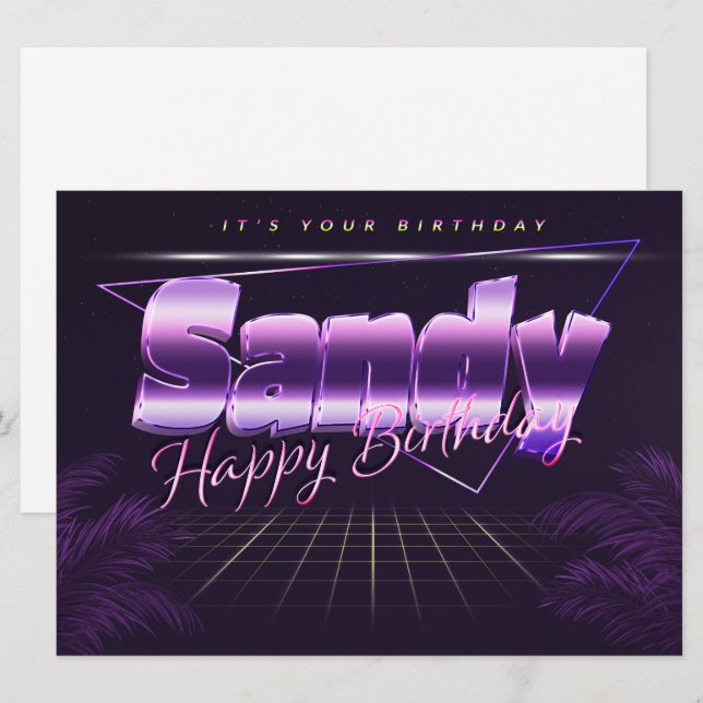 Sandy Nom Prénom lila retro Carte Anniversaire (Devant / Derrière)