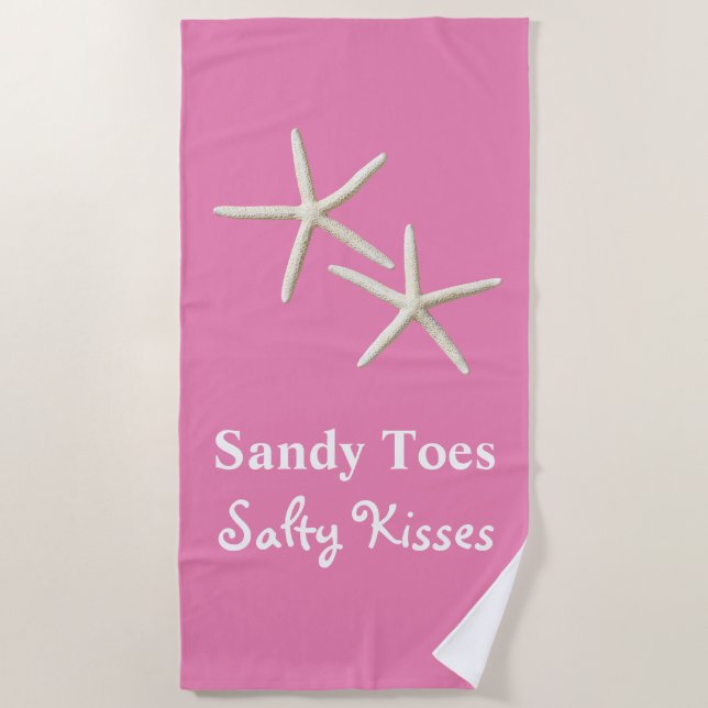 Sandy Toes Salty Kisses Pink Beach Serviette (Devant)