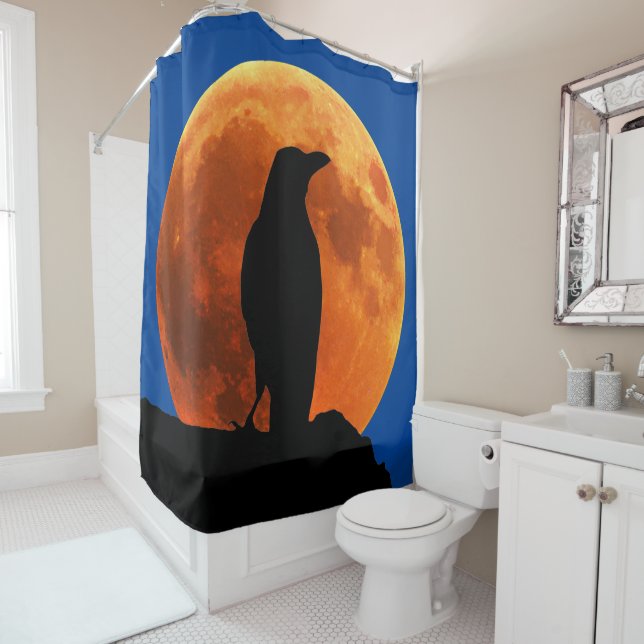 Sang Rouge Lune Corbeau noir Douche rideau (En situation)