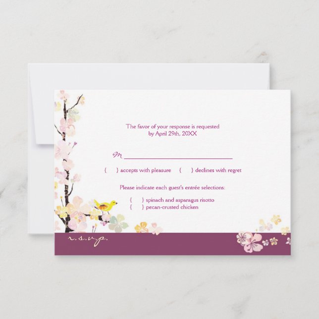 Sangria aux oiseaux floraux Mariage Menu Choix RSV (Devant)