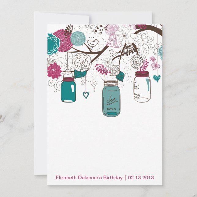 Sangria et Turquoise Mason Jars Invitation Anniver (Devant)