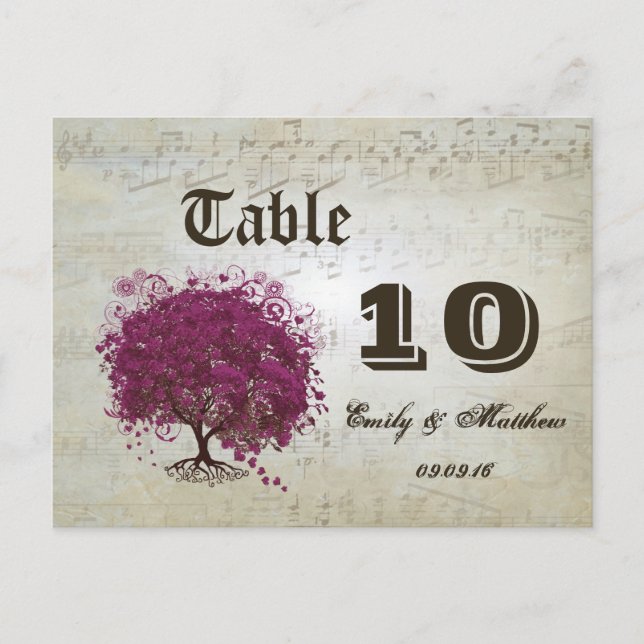 Sangria foncée Feuille de coeur Numéro de table (Devant)