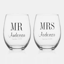Monsieur et Madame Typographie Mariage Verre à Vin