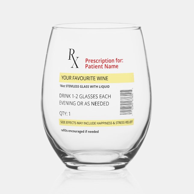 Sans Pied Novelty Prescription Verre à vin personnalisable (Recto)