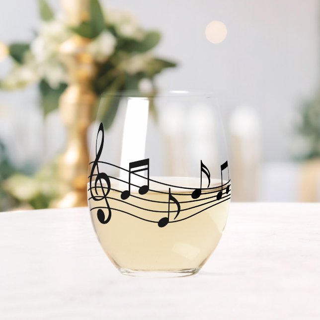 Sans Pied Verre à vin avec notes musicales et stave (Insitu (Mariage))