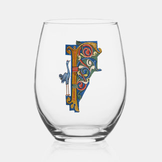 Sans Pied Verre à vin F initial éclairé